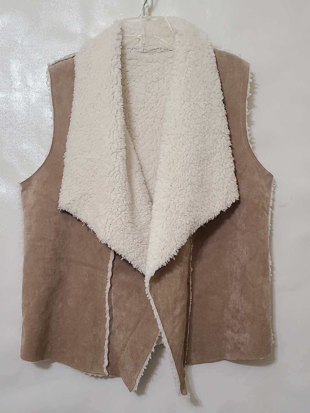 Faux Suede & Sherpa Draped Women's Vest - Taupe and Cream - Size XL
